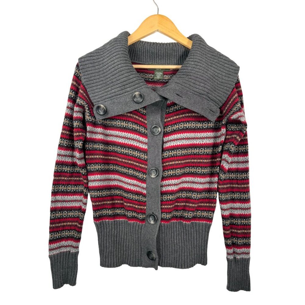 Eddie Bauer Angora Rabbit and Wool blend Fair Isle Red knit cardigan sz M
